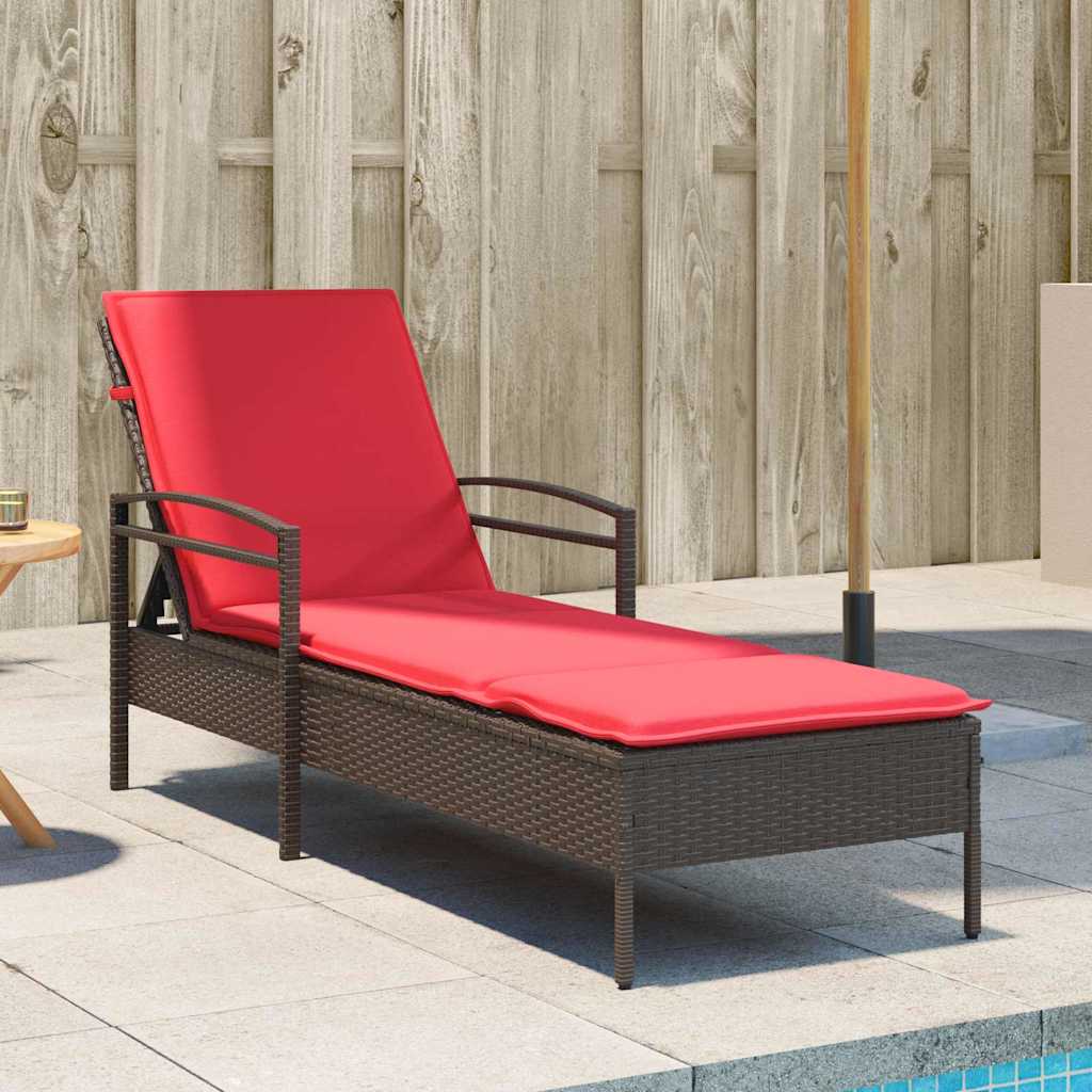 Sun Lounger with Cushion Brown 63x200x81 cm Poly Rattan (US only)